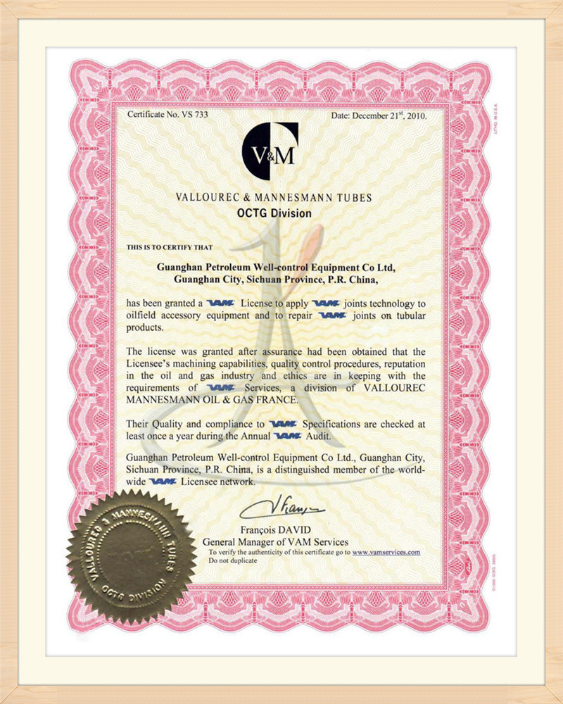 VAM Services Certificate